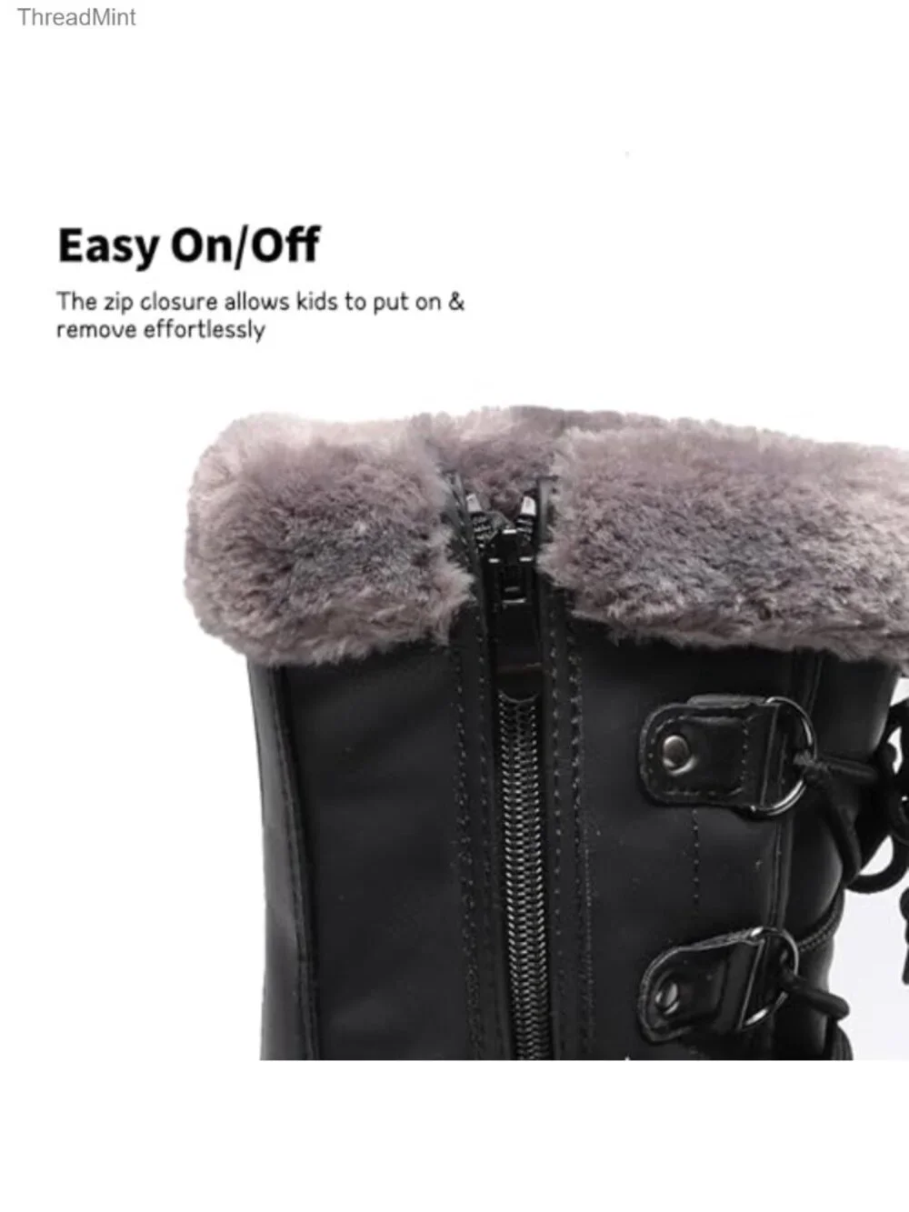 Kids Snow Boots Water-Resistant Non-Slip Winter Boots with Faux Fur